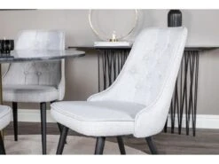 EstelleØ106BLBR Ensemble Table, Table Noir, Marbre Et 4 Velvet Deluxe Chaises Grisclair, Noir. -Fren Soldes Boutique ensemble table et chaise 22197203