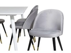 Polar180X90WHWH Ensemble Table, Table Blanc Et 6 Velvet Chaises Velours Grisclair. -Fren Soldes Boutique ensemble table et chaise 22197969