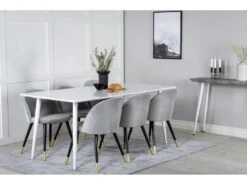 Polar180X90WHWH Ensemble Table, Table Blanc Et 6 Velvet Chaises Velours Grisclair. -Fren Soldes Boutique ensemble table et chaise 22197971