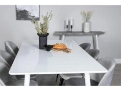 Polar180X90WHWH Ensemble Table, Table Blanc Et 6 Velvet Chaises Velours Grisclair. -Fren Soldes Boutique ensemble table et chaise 22197975