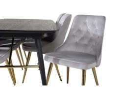 Gold Ensemble Table, Table Extensible Longueur Cm180 / 220 Noir Et 6 Velvet Deluxe Chaises Velours Grisclair, Laiton Décor. -Fren Soldes Boutique ensemble table et chaise 22198137
