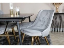 Gold Ensemble Table, Table Extensible Longueur Cm180 / 220 Noir Et 6 Velvet Deluxe Chaises Velours Grisclair, Laiton Décor. -Fren Soldes Boutique ensemble table et chaise 22198141