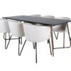 PippiCO Ensemble Table, Table Noir Et 6 Berit Chaises Velours Beige.