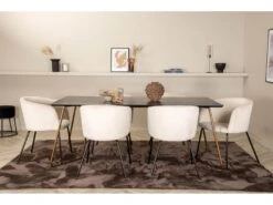 PippiCO Ensemble Table, Table Noir Et 6 Berit Chaises Velours Beige. -Fren Soldes Boutique ensemble table et chaise 22198247