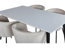 Jimmy150 Ensemble Table, Table Extensible Longueur Cm150 / 240 Blanc Et 4 Berit Chaises Velours Beige. -Fren Soldes Boutique ensemble table et chaise 22198473