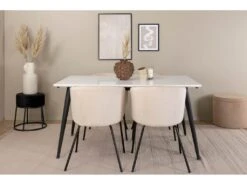 Jimmy150 Ensemble Table, Table Extensible Longueur Cm150 / 240 Blanc Et 4 Berit Chaises Velours Beige. -Fren Soldes Boutique ensemble table et chaise 22198475