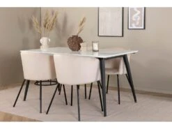 Jimmy150 Ensemble Table, Table Extensible Longueur Cm150 / 240 Blanc Et 4 Berit Chaises Velours Beige. -Fren Soldes Boutique ensemble table et chaise 22198477