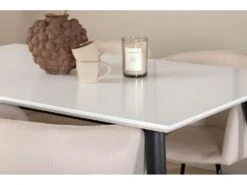 Jimmy150 Ensemble Table, Table Extensible Longueur Cm150 / 240 Blanc Et 4 Berit Chaises Velours Beige. -Fren Soldes Boutique ensemble table et chaise 22198479