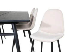 Sleek Ensemble Table, Table Extensible Longueur Cm195 / 280 Noir Et 6 Polar Chaises Velours Beige. -Fren Soldes Boutique ensemble table et chaise 22199149
