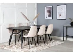 Sleek Ensemble Table, Table Extensible Longueur Cm195 / 280 Noir Et 6 Polar Chaises Velours Beige. -Fren Soldes Boutique ensemble table et chaise 22199151