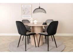 BiancaROWW Ensemble Table, Table Chêne Plaqué Blanc Washed Et 4 Emma Chaises Velours Gris,noir. -Fren Soldes Boutique ensemble table et chaise 22199537