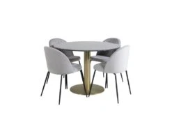 EstelleØ106BLBR Ensemble Table, Table Noir, Marbre Et 4 Wrinkles Chaises Gris.