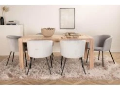 SliderWW Ensemble Table, Table Extensible Longueur Cm170 / 250 Chêne Blanc Washeded Et 6 Berit Chaises Velours Gris. -Fren Soldes Boutique ensemble table et chaise 22200565