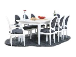 Venedig Ensemble De Salle à Manger 95x180/276, 2 Tablettes De Rangement Blanches Inclues Avec 2+6 Chaises Rococo, Blanc/noir.