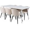 Polar180X90WHWH Ensemble Table, Table Blanc Et 6 Velvet Chaises Velours Beige, Noir.