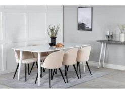 Polar180X90WHWH Ensemble Table, Table Blanc Et 6 Velvet Chaises Velours Beige, Noir. -Fren Soldes Boutique ensemble table et chaise 22200857