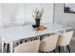 Polar180X90WHWH Ensemble Table, Table Blanc Et 6 Velvet Chaises Velours Beige, Noir. -Fren Soldes Boutique ensemble table et chaise 22200861