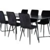 PippiBL Ensemble Table, Table Noir Et 6 Windu Lyx Chaises Velours Noir.
