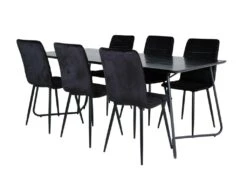 PippiBL Ensemble Table, Table Noir Et 6 Windu Lyx Chaises Velours Noir.