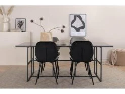 Leif Ensemble Table, Table Enfumé Verre Et 4 Emma Chaises Velours Gris,noir. -Fren Soldes Boutique ensemble table et chaise 22203651