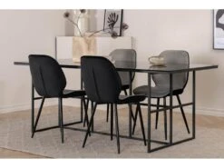 Leif Ensemble Table, Table Enfumé Verre Et 4 Emma Chaises Velours Gris,noir. -Fren Soldes Boutique ensemble table et chaise 22203653