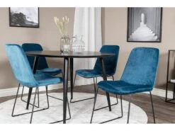 DippØ115BLBL Ensemble Table, Table Noir Et 4 Muce Chaises Velours Bleu. -Fren Soldes Boutique ensemble table et chaise 22203915