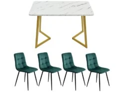 Ensemble Table Et 4 Chaises - Table Dorée 117x68cm - Structure En Métal - Chaise En Velours Vert -Fren Soldes Boutique ensemble table et chaise 22720813