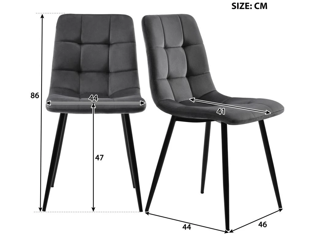 Ensemble Table Et 4 Chaises - Table Noire 117x68cm - Structure En Métal - Chaise En Velours Gris 3 Ensemble Table Et 4 Chaises - Table Noire 117x68cm - Structure En Métal - Chaise En Velours Gris – Image 3