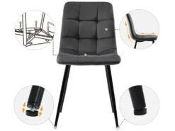 Ensemble Table Et 4 Chaises - Table Noire 117x68cm - Structure En Métal - Chaise En Velours Gris 8 Ensemble Table Et 4 Chaises - Table Noire 117x68cm - Structure En Métal - Chaise En Velours Gris -Fren Soldes Boutique ensemble table et chaise 22720841