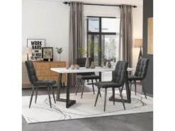 Ensemble Table Et 4 Chaises - Table Noire 117x68cm - Structure En Métal - Chaise En Velours Gris 9 Ensemble Table Et 4 Chaises - Table Noire 117x68cm - Structure En Métal - Chaise En Velours Gris -Fren Soldes Boutique ensemble table et chaise 22720843