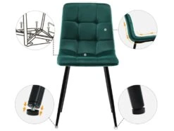 Ensemble Table Et 4 Chaises - Table Noire 117x68cm - Structure En Métal - Chaise En Velours Vert -Fren Soldes Boutique ensemble table et chaise 22720963