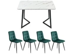 Ensemble Table Et 4 Chaises - Table Noire 117x68cm - Structure En Métal - Chaise En Velours Vert -Fren Soldes Boutique ensemble table et chaise 22720965