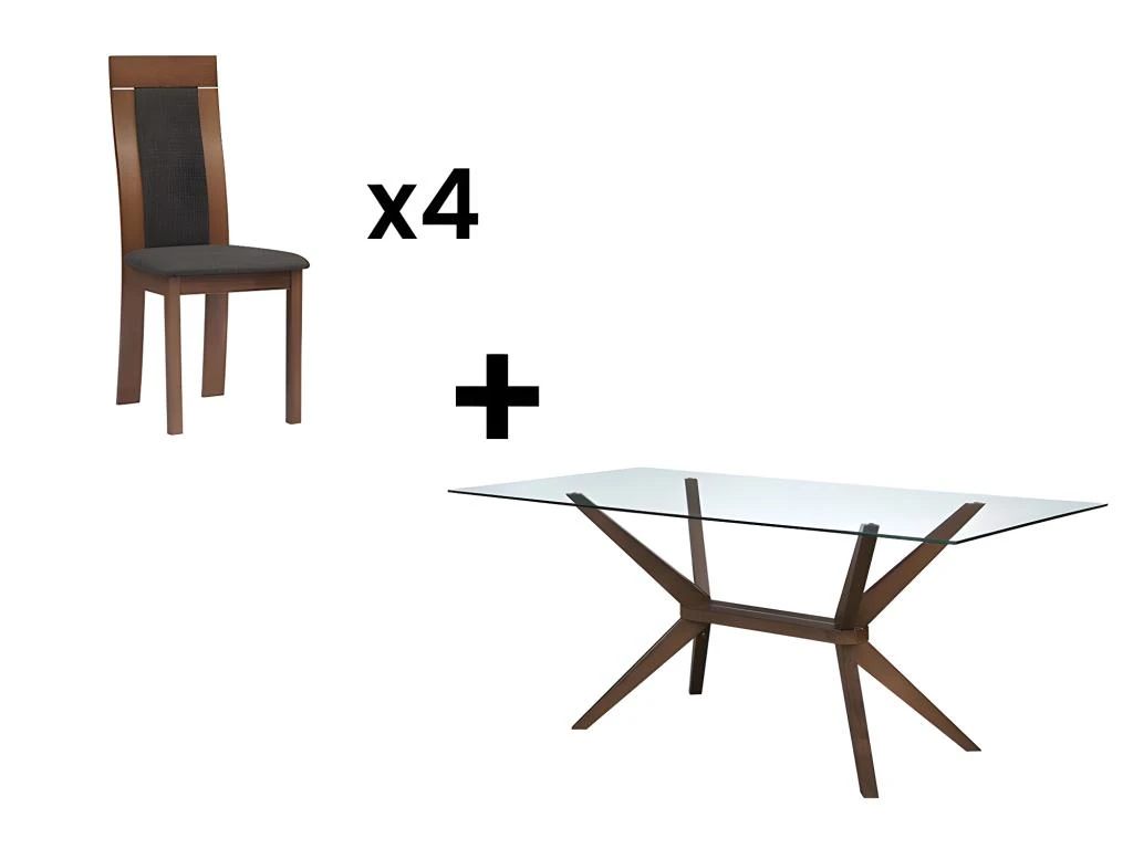 Ensemble Table + 4 Chaises BELINDA - Hêtre Et Noyer 2 Ensemble Table + 4 Chaises BELINDA - Hêtre Et Noyer – Image 2