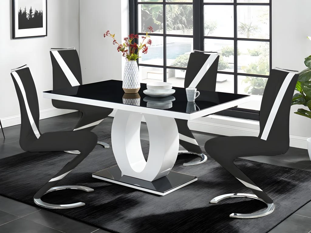 Ensemble Table TWIST + 4 Chaises TWIZY - Noir Et Blanc 1 Ensemble Table TWIST + 4 Chaises TWIZY - Noir Et Blanc