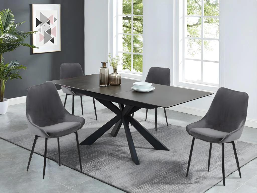 Ensemble Table ALBINA + 4 Chaises MASURIE - Anthracite 1 Ensemble Table ALBINA + 4 Chaises MASURIE - Anthracite