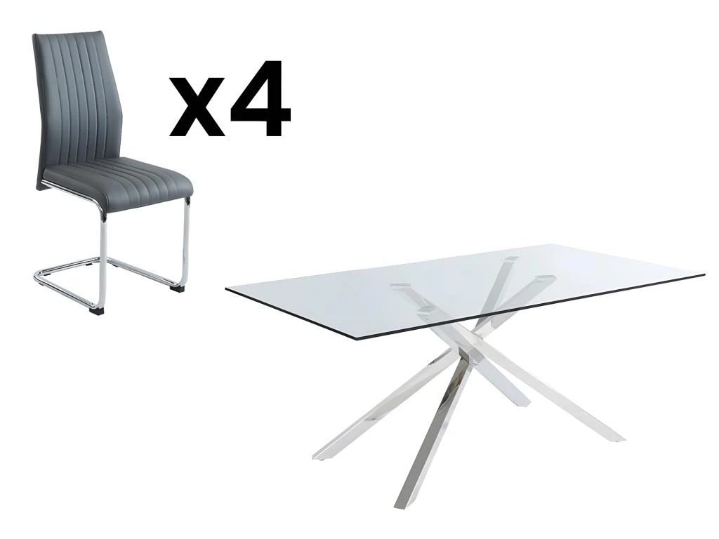 Ensemble Table GLENDA + 4 Chaises MAXINE - Transparent Et Anthracite 2 Ensemble Table GLENDA + 4 Chaises MAXINE - Transparent Et Anthracite – Image 2