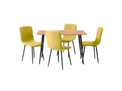HANOI - Ensemble Table Rectangle 120 Effet Bois + 4 Chaises Jaunes