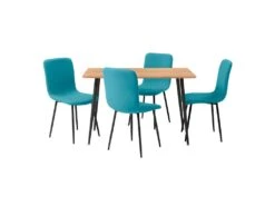 HANOI - Ensemble Table Rectangle 120 Effet Bois + 4 Chaises Bleues