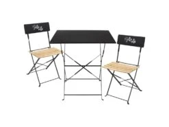 MALAM - Ensemble Table Repas Carrée Pliante + 2 Chaises Pliantes Noires