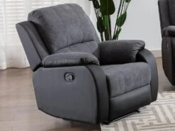 Fauteuil Relax En Microfibre Et Simili Gris Et Noir BRODY