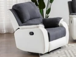 Fauteuil Relax En Microfibre Et Simili Gris Et Blanc BRODY