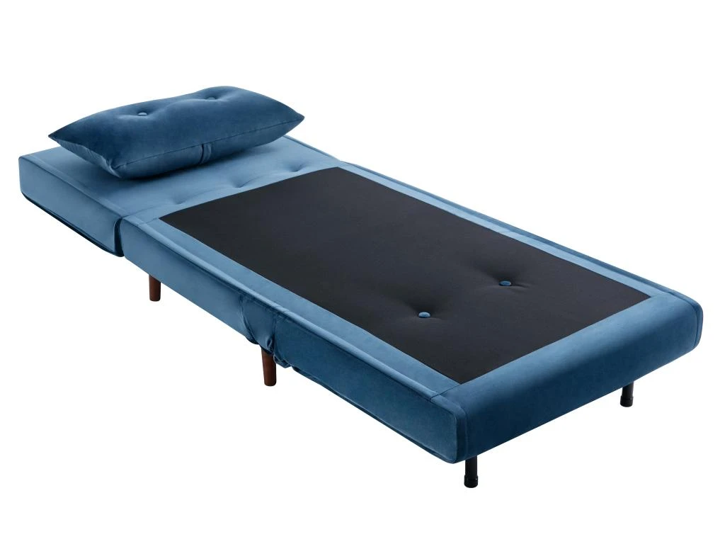 Fauteuil Convertible En Velours Bleu Nuit URIBIA 4 Fauteuil Convertible En Velours Bleu Nuit URIBIA – Image 4