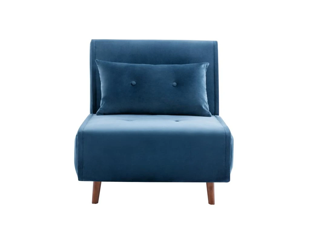 Fauteuil Convertible En Velours Bleu Nuit URIBIA 3 Fauteuil Convertible En Velours Bleu Nuit URIBIA – Image 3