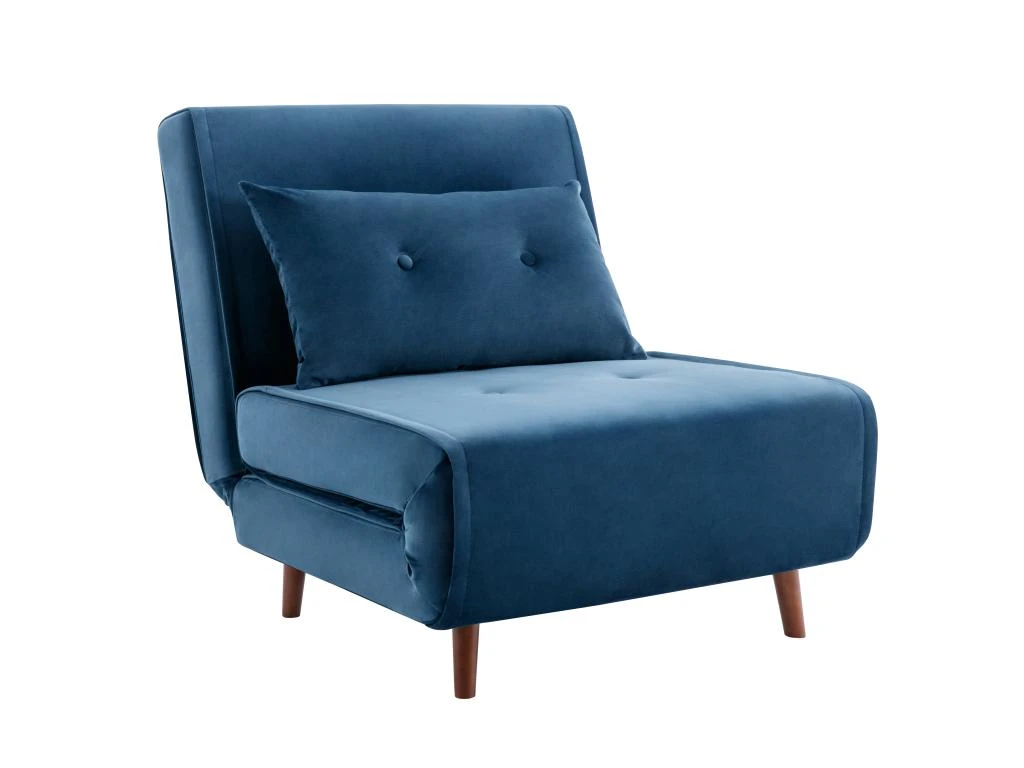 Fauteuil Convertible En Velours Bleu Nuit URIBIA 2 Fauteuil Convertible En Velours Bleu Nuit URIBIA – Image 2