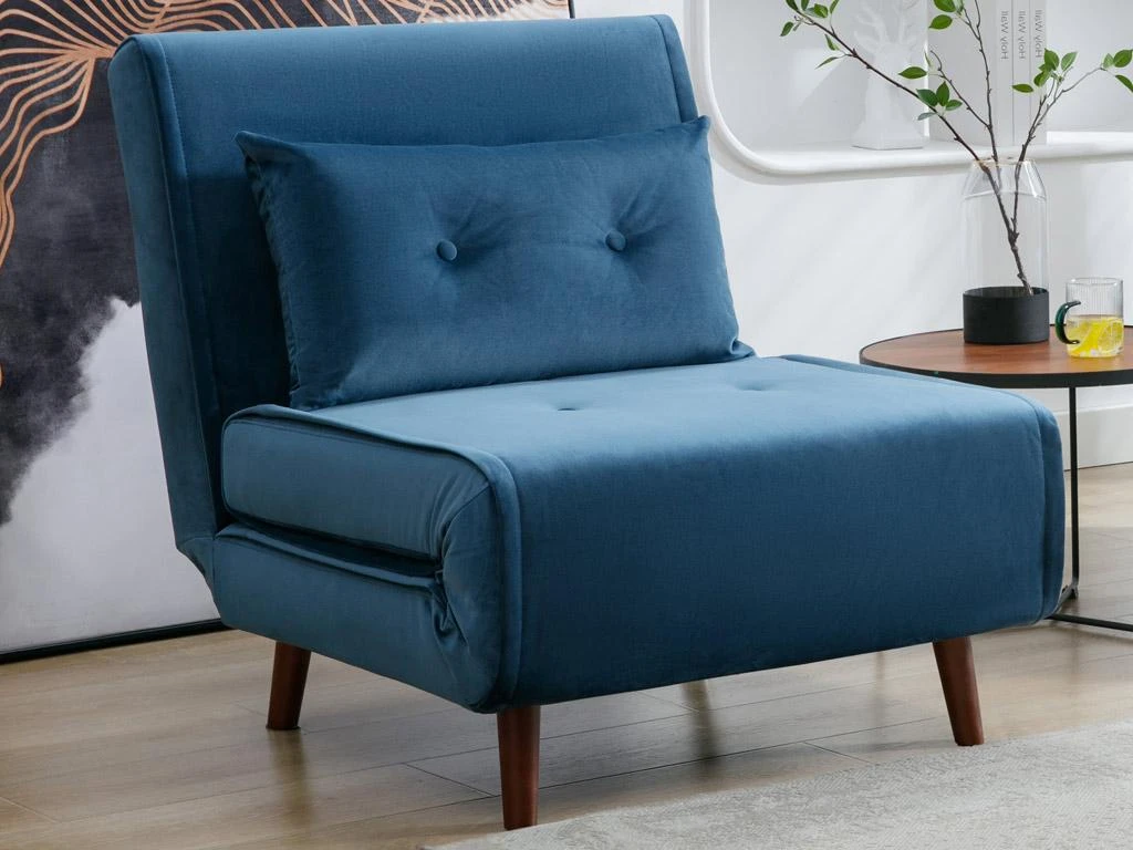 Fauteuil Convertible En Velours Bleu Nuit URIBIA 10 Fauteuil Convertible En Velours Bleu Nuit URIBIA – Image 10