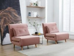 Fauteuil Convertible En Velours Rose Poudré URIBIA