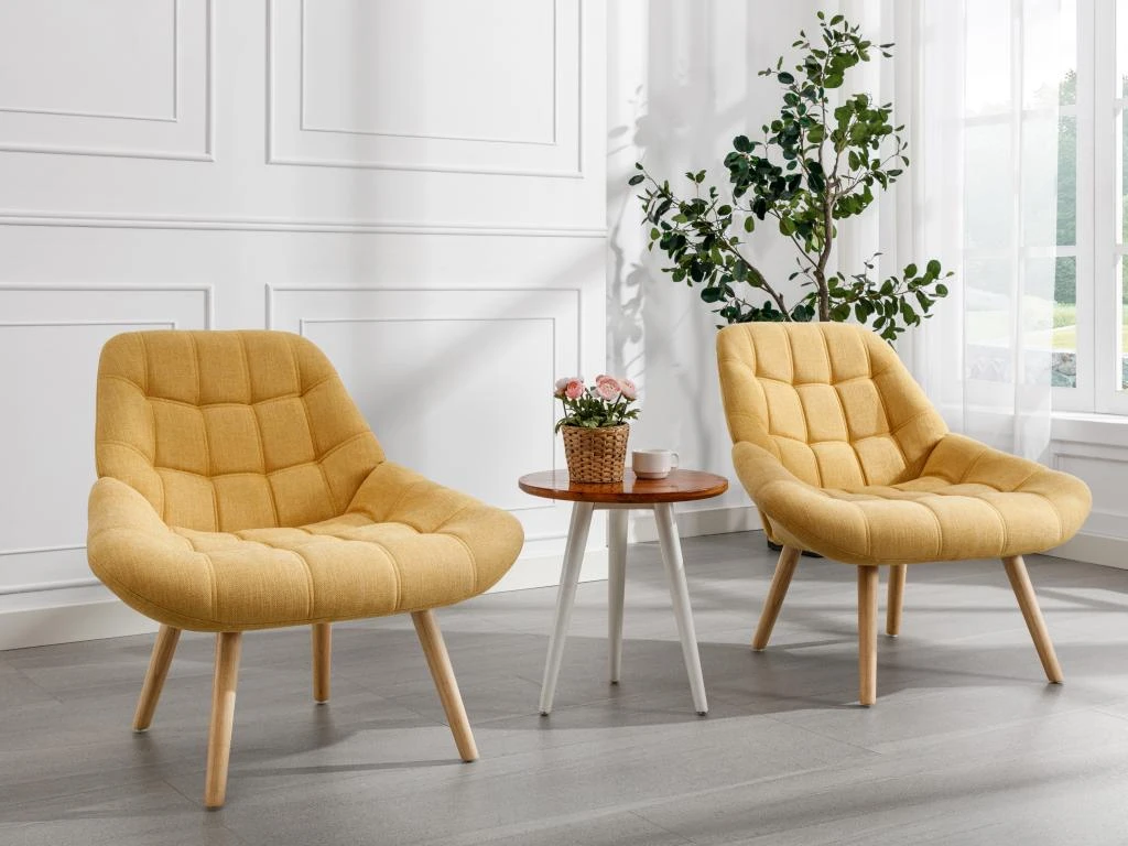 Fauteuil En Tissu Jaune Moutarde LUOSTO 1 Fauteuil En Tissu Jaune Moutarde LUOSTO
