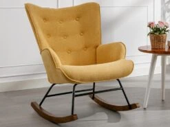 Fauteuil à Bascule En Tissu Chiné Jaune Moutarde ELMINA II -Fren Soldes Boutique fauteuil 19830191