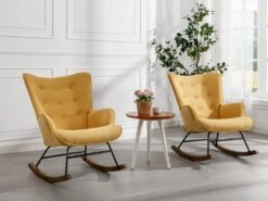 Fauteuil à Bascule En Tissu Chiné Jaune Moutarde ELMINA II