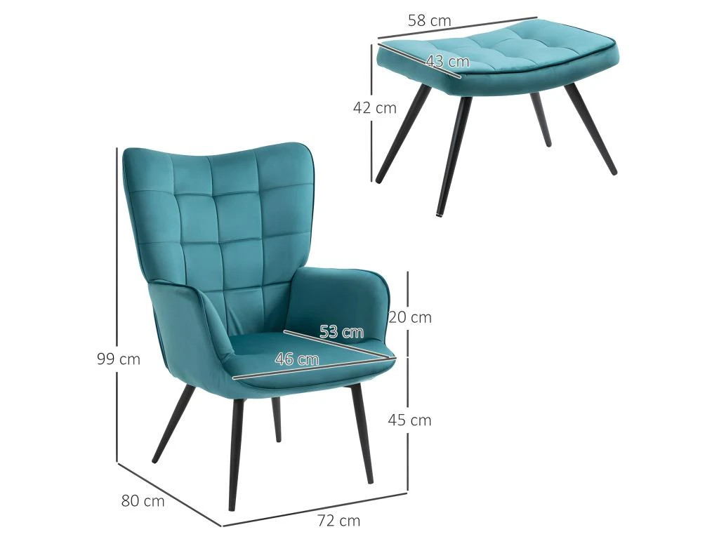 Fauteuil Design Et Repose-pieds MERIDA Bleu Canard 3 Fauteuil Design Et Repose-pieds MERIDA Bleu Canard – Image 3